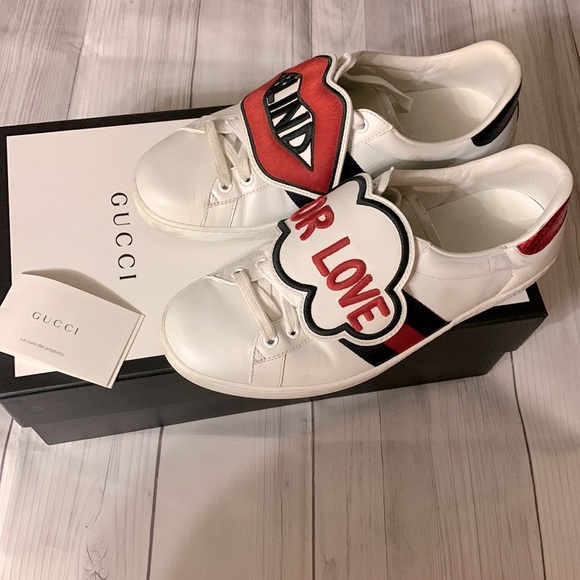 🤍❤️🤍❤️🤍💯 % AUTHENTIC GUCCI ACE SNEAKERS SIZE 10 FOR WOMEN/ SIZE 7 FOR MEN / - Picture 4 of 12